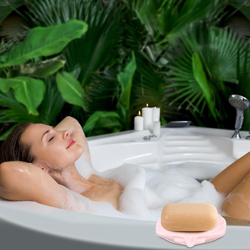Ceramic Soap Dish with Self Draining Design Pink Bathroom Soap Holder for Shower Sink - Image 4